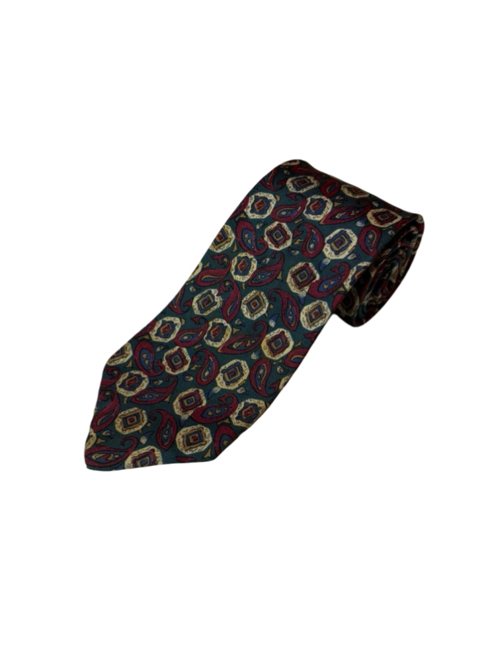 Vintage Brooks Brothers Mens Silk Tie Paisley Green Burgundy Preppy Made in USA